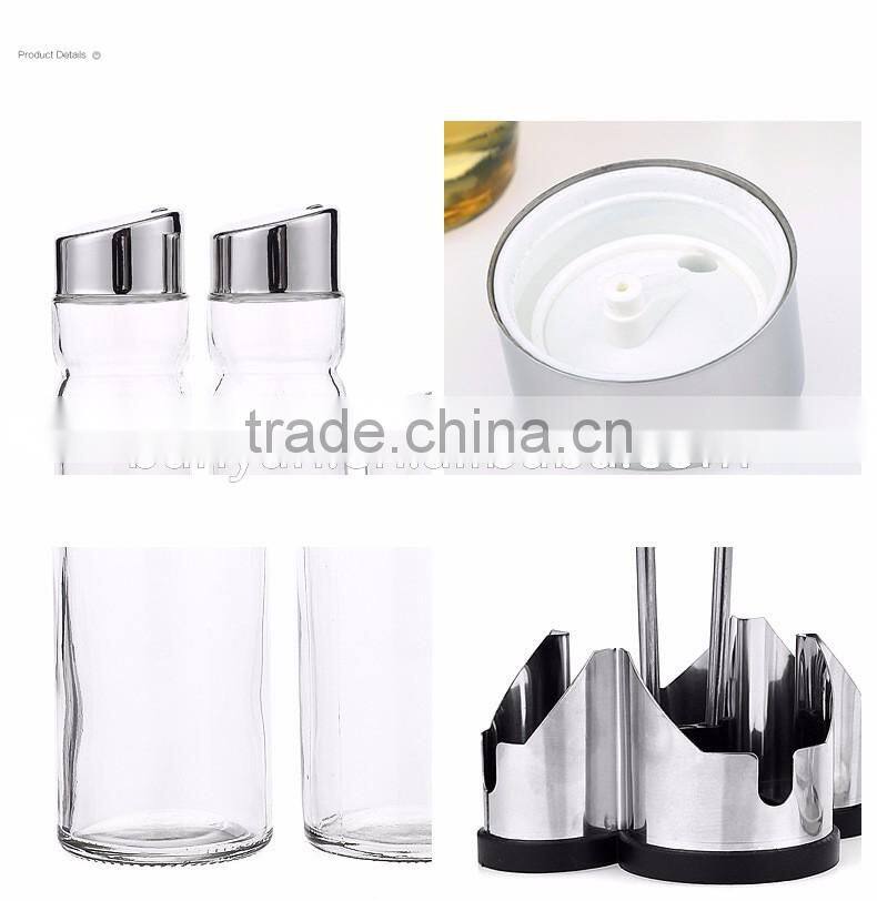 Stainless Steel Condiment Holders Glass Bottle Vinegar Oil Glass Cruet set