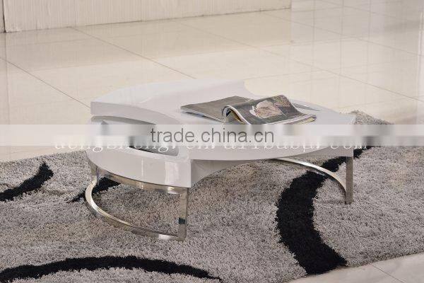 oval table Modern White High Gloss MDF Coffee Table With Chromed Steel