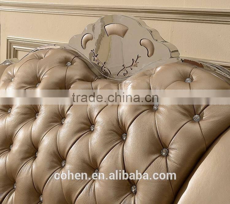 Royal genuine leather sofa stainless steel base top grain leather sofa SF017