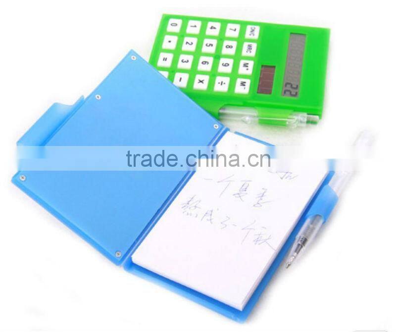 Plastic notepad with calculator and pen