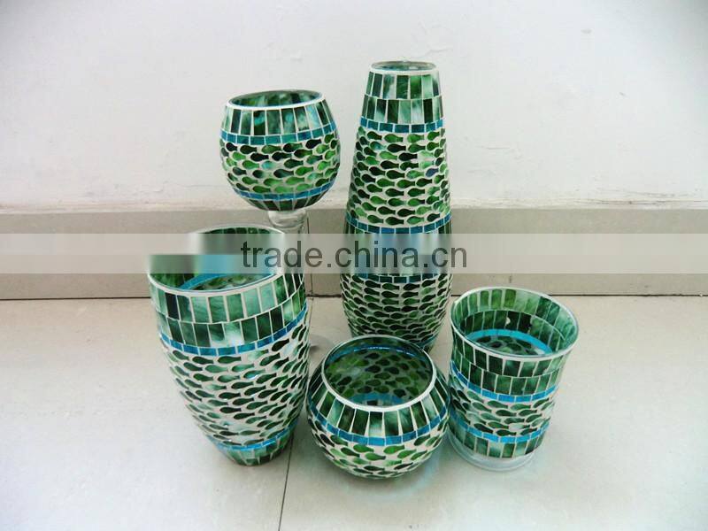 Crackle Mosaic Shapes Shimmer Glass Vases Centerpieces