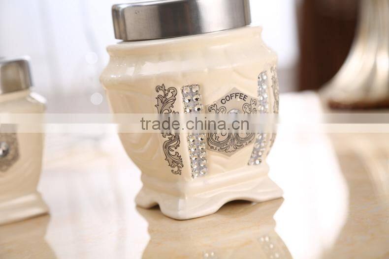 caremic canister set with stainless metal stand