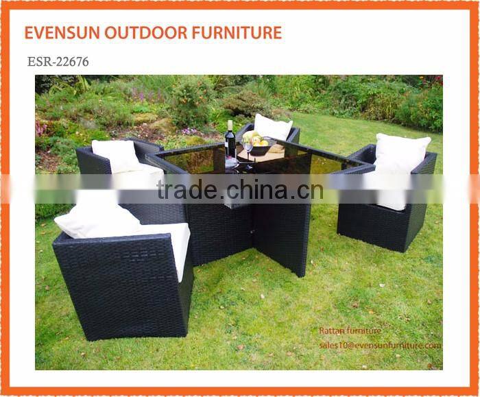 Italian style outdoor wicker rattan 4 seats cafe table set rattan coffee table set