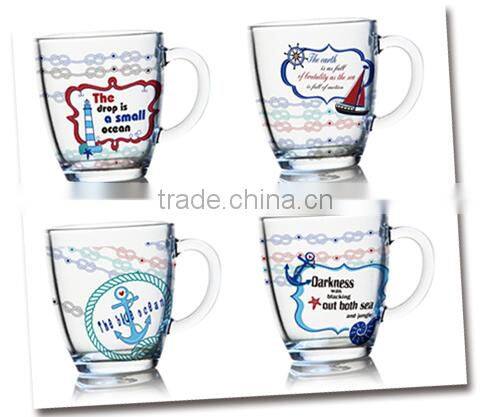 7oz 8oz 9oz 12oz sea ship serise color pinting water glass mug dinking glass cup set