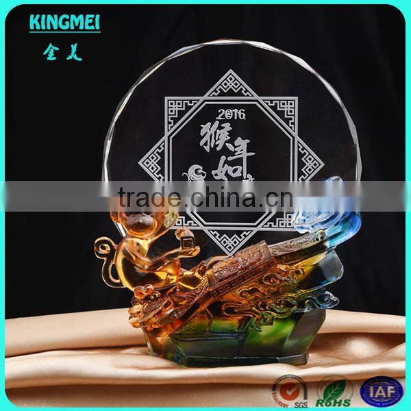KM-XP02 Custom crystal glass monkey figurine award as new year gifts for home or business decoration