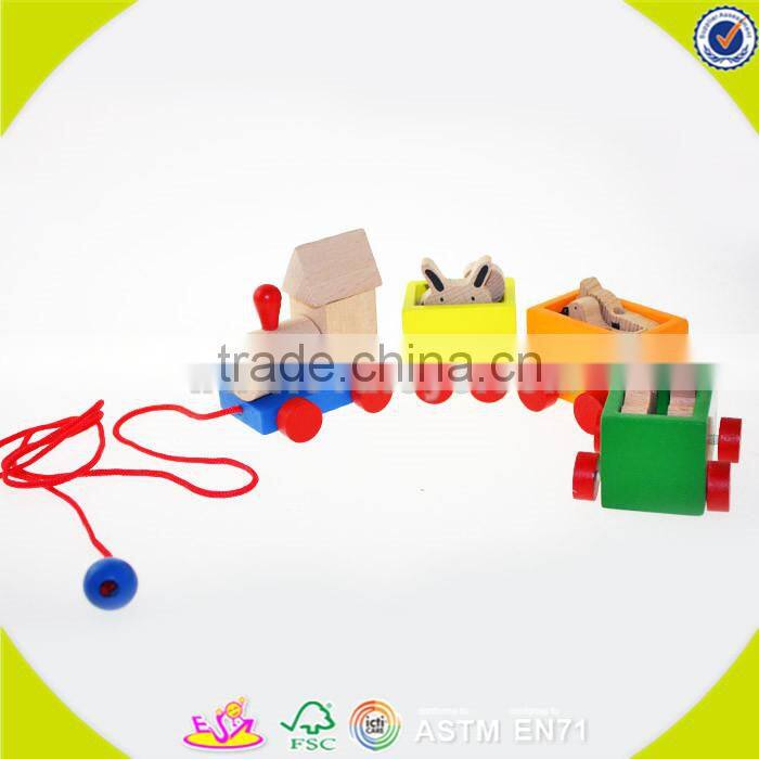 Wholesale brand new blue wooden children pull car toy hot sale wooden pull car toy W05B037
