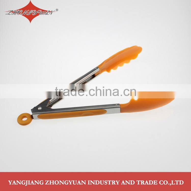 China manufacture stainless steel handle nylon food clip kitchen utensi food tongs