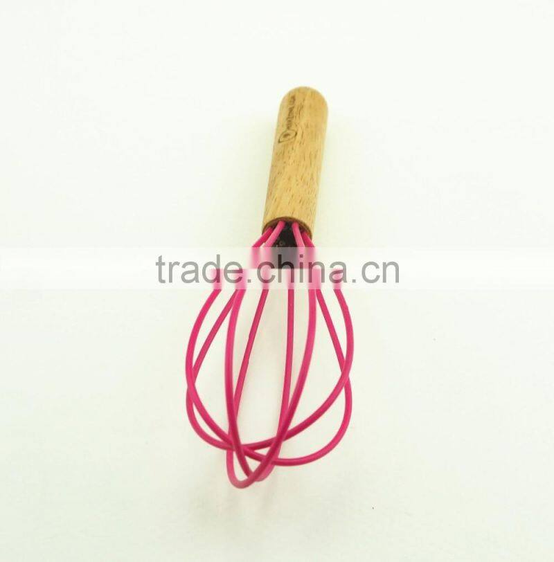 13042 Wooden Whisk Silicone Milk and Egg Whisk Heat Resistant Non-Stick with Beech Handle