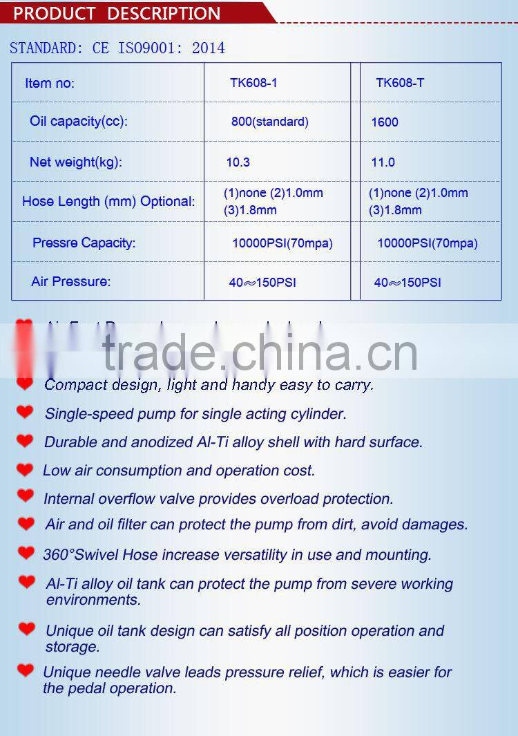 The Foot pedal air hydraulic pump with high pressure oil pipe