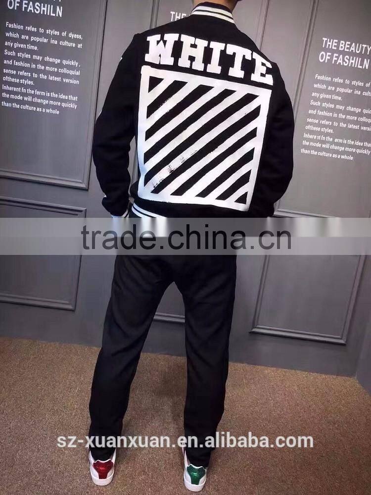 Fashion black and white stripe jacket men casual baseball jacket 2016
