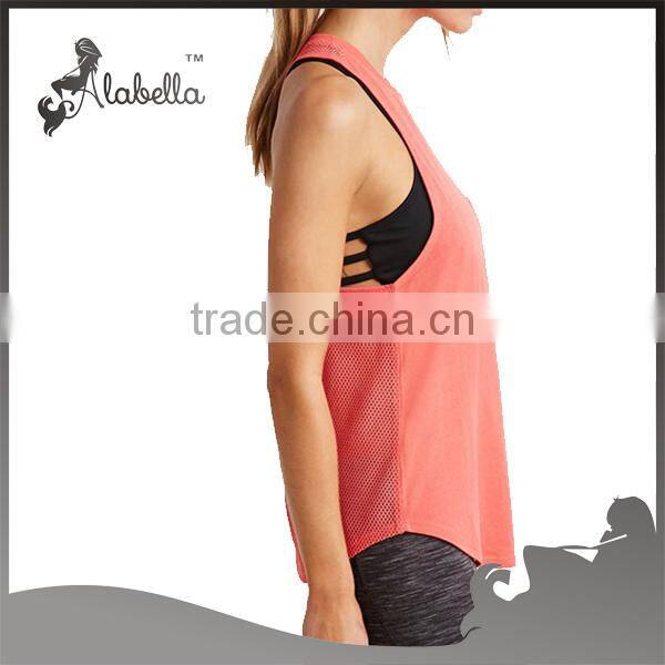 Crew neck Drop armhole tank tops racer back with mesh fabric