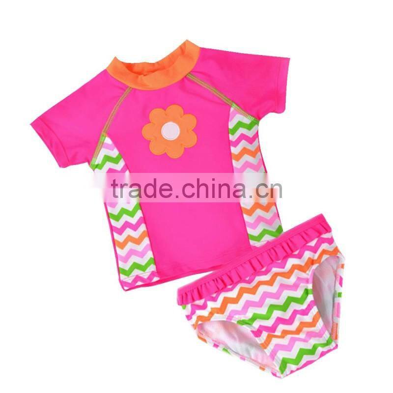 Beautiful Flower Printed Children Swimwear Shoret Sleeve 2pcs/lot Beachwear