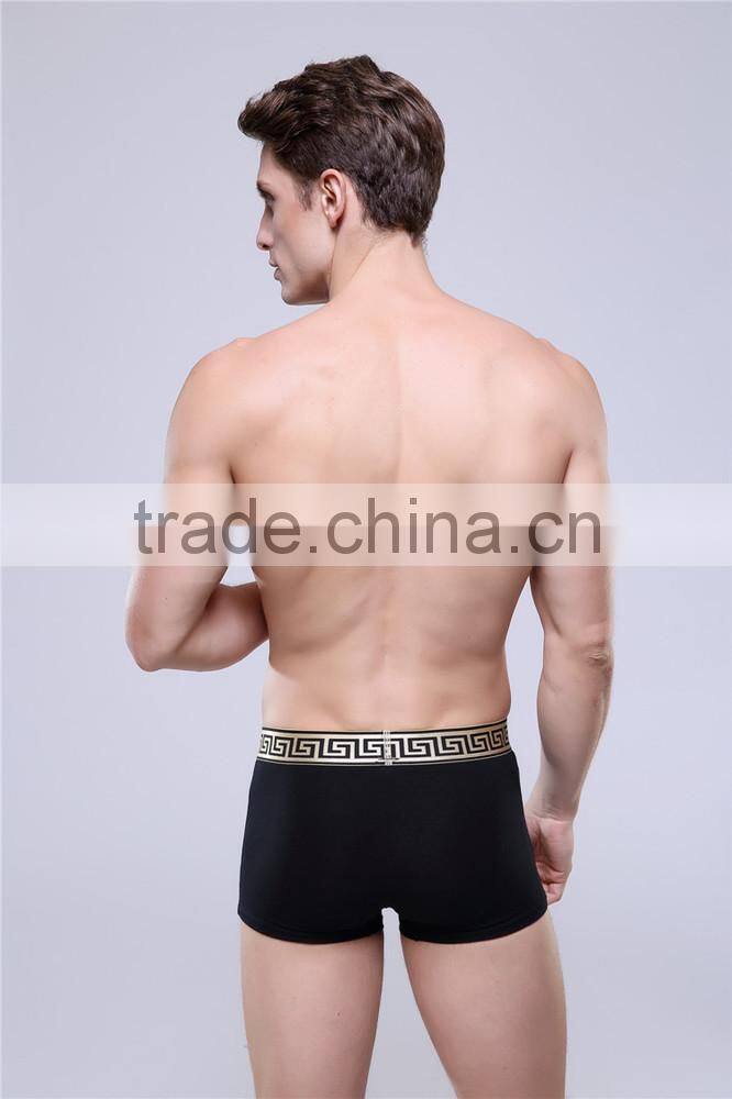 Custom New fashion sey men underwear boers shorts cotton brand design cuecas boer golden tight waistband men soild quality under