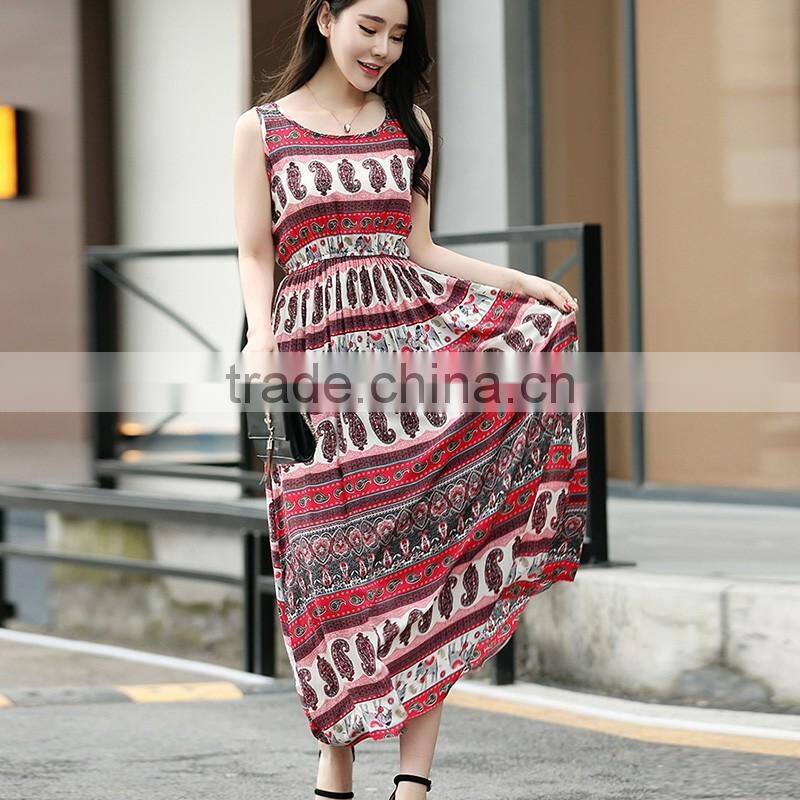 fashion girl's Summer folral printed chiffon Dress Boho Maxi Beach Dress