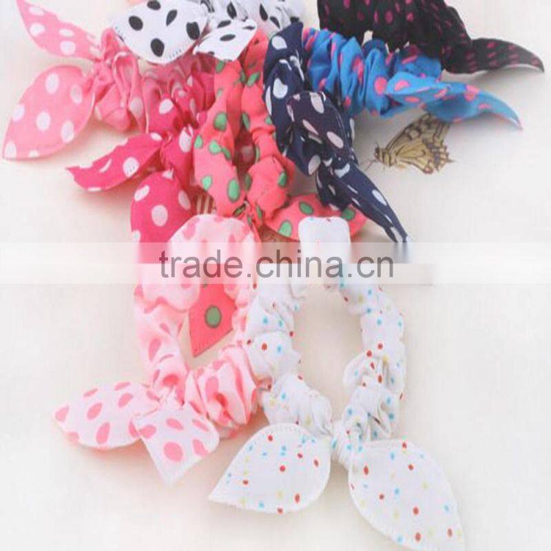 Fashion Rabit Ears Elastic HairBands Dot Print Chiffon Hair Ring