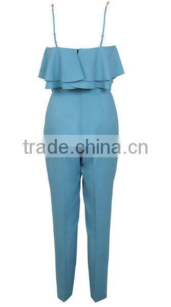 Blue Ruffles Top Style One Piece Women Jumpsuit