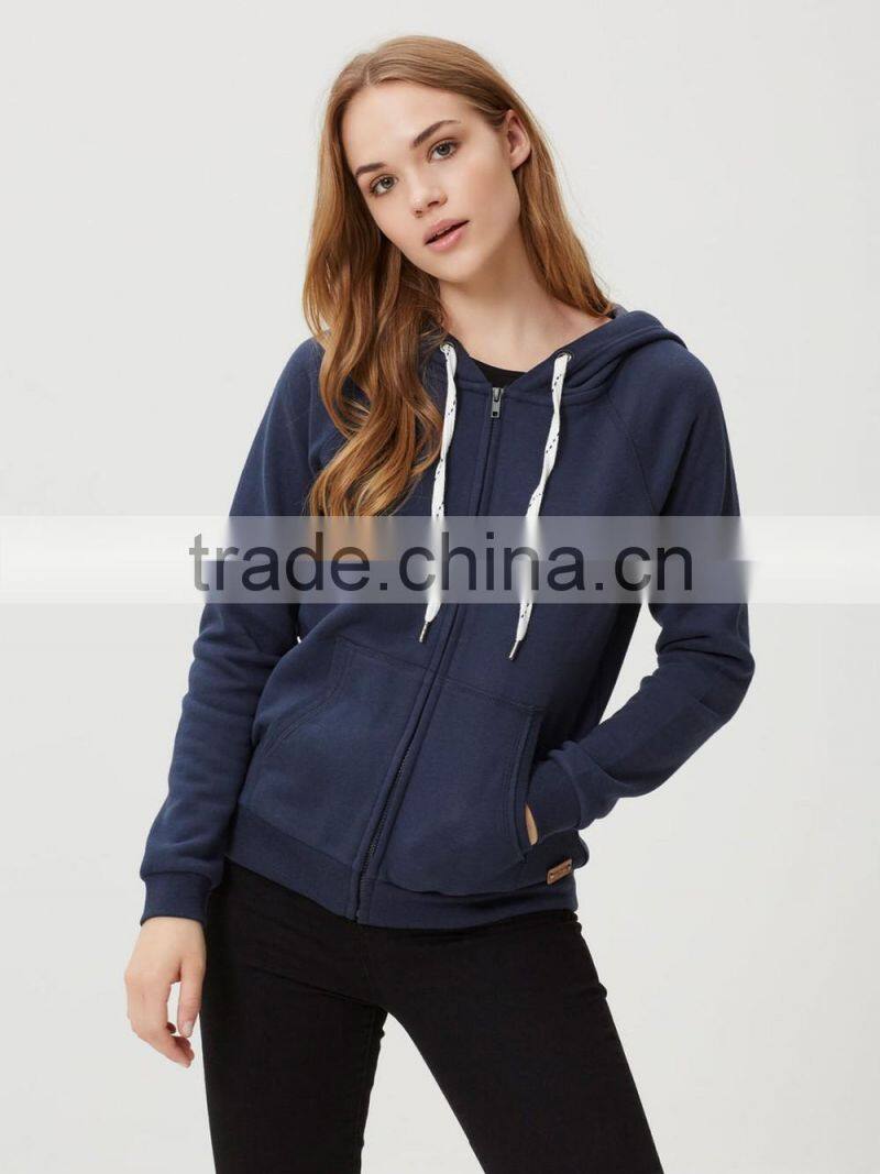 2016 Winter wholesale women 100% cotton plain zip hoodie free sample