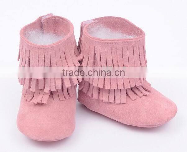 Fringed genuine leather suede baby boots
