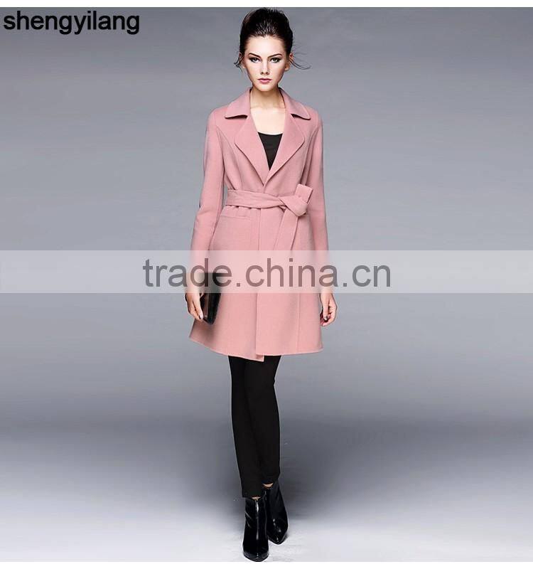 girls Korean Wool double fleece thin fabric midi long luxury coat manufacturer