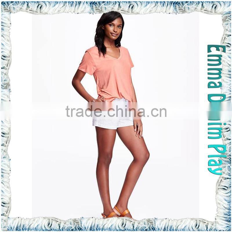 Customized Sketch Girl's Sexy Colorfast Dyeing Slub Knit Cotton Heart Deep V Neck T Shirts