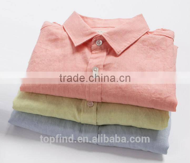 Fashion classic long sleeve casual linen 35% and cotton 65% Garment Wash soft man shirt