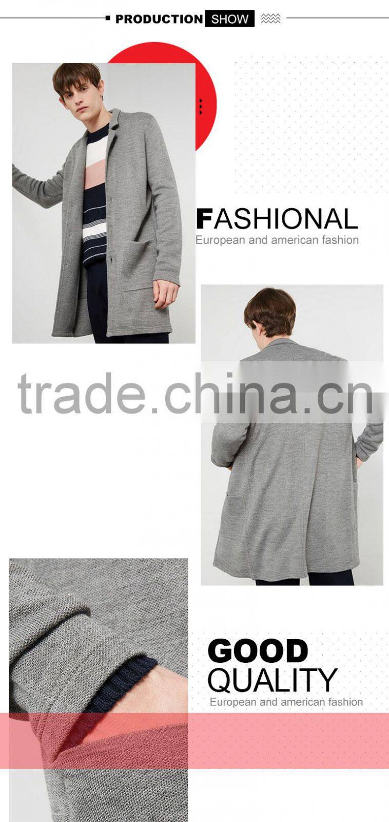 best selling ordinary gray long sweater coat cardigan for men with low prices