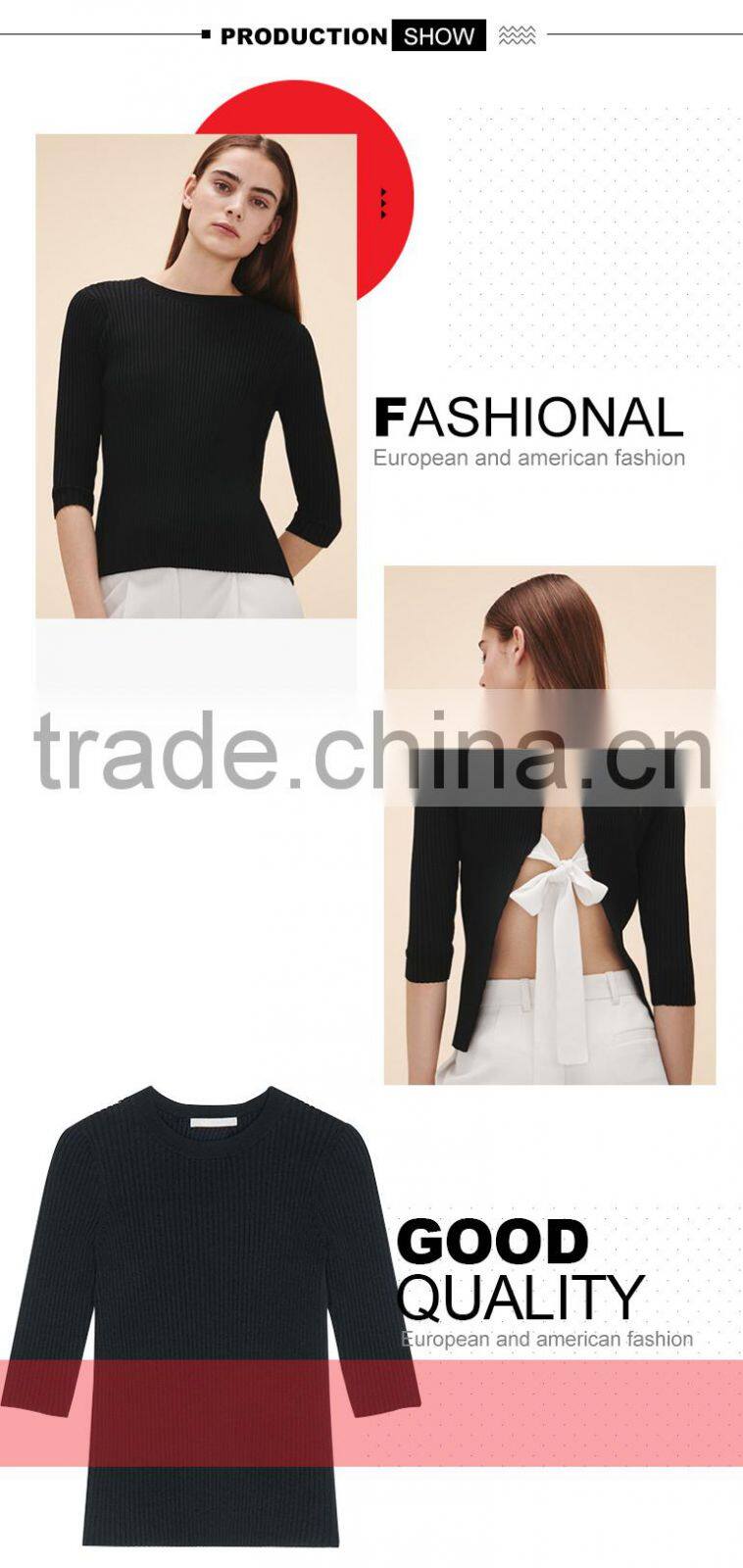 Wholesale new design women stylish knitted sexy backless pullover sweater with tie bow