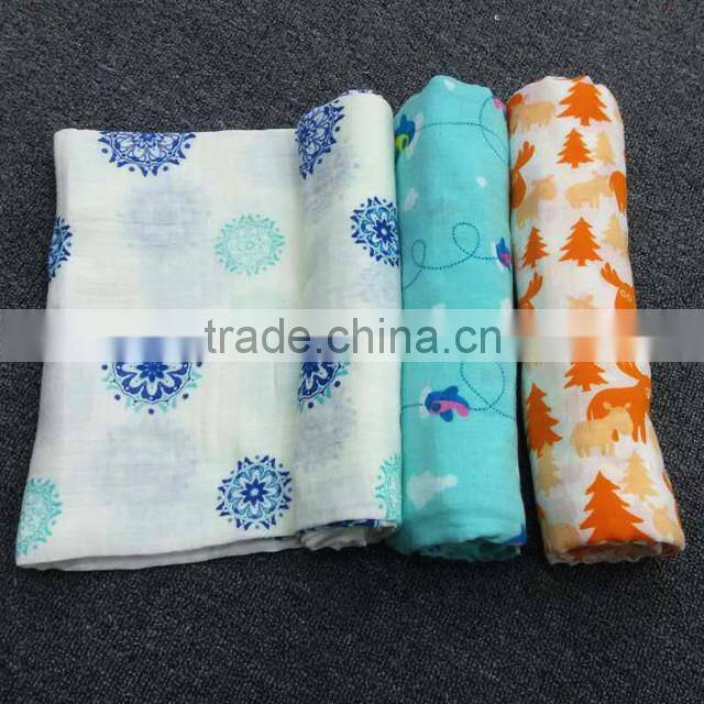 Organic Cotton Muslin Baby Swaddle Blankets in 3 Beautiful Prints, XL size