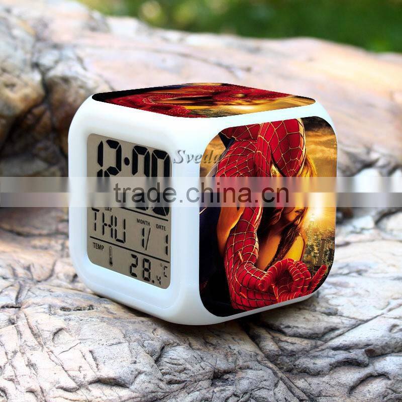(Low price)2015 Hot Spiderman LED Alarm Clock,glowing led color change digital alarm clock, Spider man Digital Alarm Clock