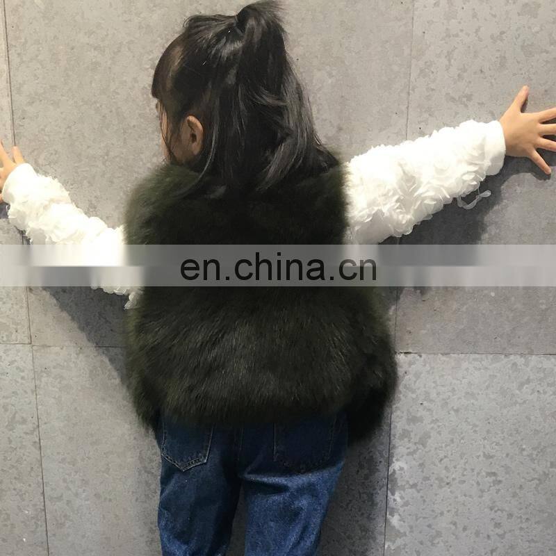 2016 European Winter New Girls Light Blue Cute Plush Real Fox Fur Kids Fur Vest