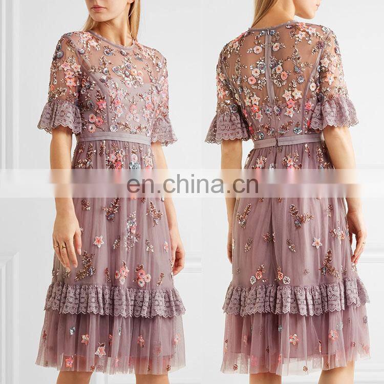 Ladies Beaded Sleeveless Short Prom Applique Dresses for Party Wear