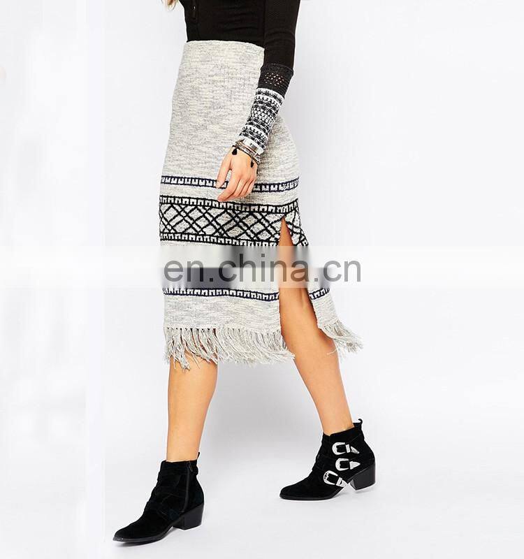 2016 Latest long skirt design oem jersey maxi tie dye grey knitted skirt