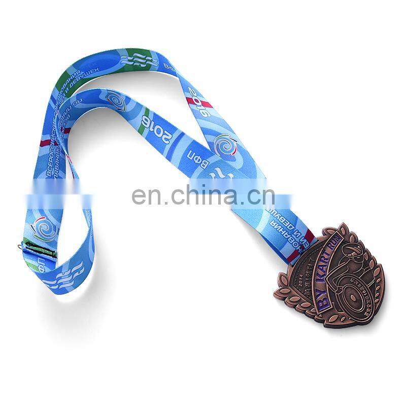 Custom gold medal sports metal medal hanger with ribbon