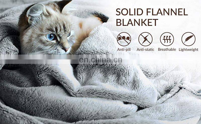 Silver Grey Travel Size Super Soft Fluffy Warm Solid Bed Throws Flannel Fleece Blanket
