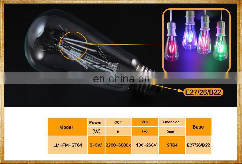 Colorful lights decorate christmas tree red green blue 3w/4w/5w st64 led filament bulb