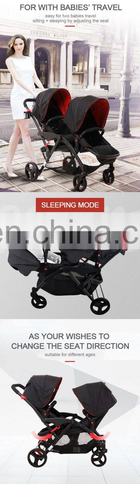 New design lightweight baby double stroller foldable twin stroller
