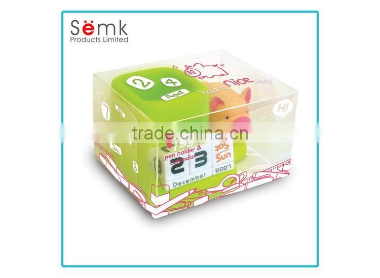 Hot sale cute animal design pig shape decorative multi purpose calendar pen holder