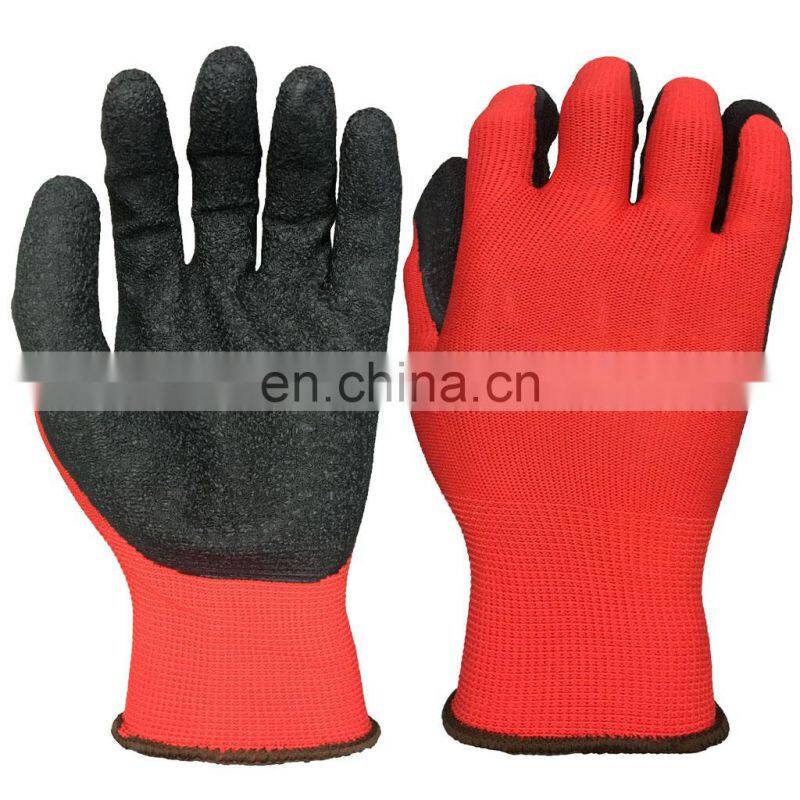 Non Slip Coating Red Nylon Knit Rubber Palm Coated Crinkle Latex Protection Safety Work Gloves