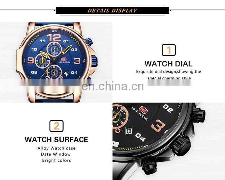 MINI FOCUS MF0229G Simple Calendar Watch With Date Quartz Chronograph Stainless Steel Watches Men Wrist