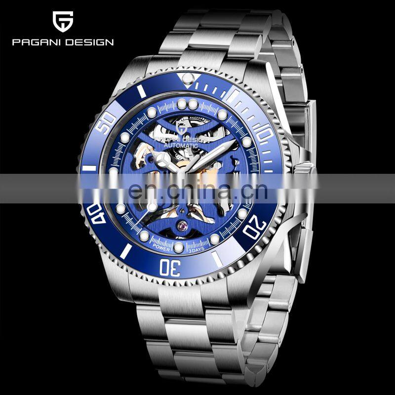 PAGANI DESIGN 1659 Men Automatic Self-Wind Watch Military Stainless Steel Tourbillon Sport Waterproof Watch