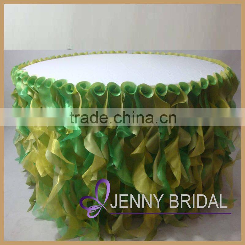 TS055F hot selling banquet taffeta and organza ruffled table skirt