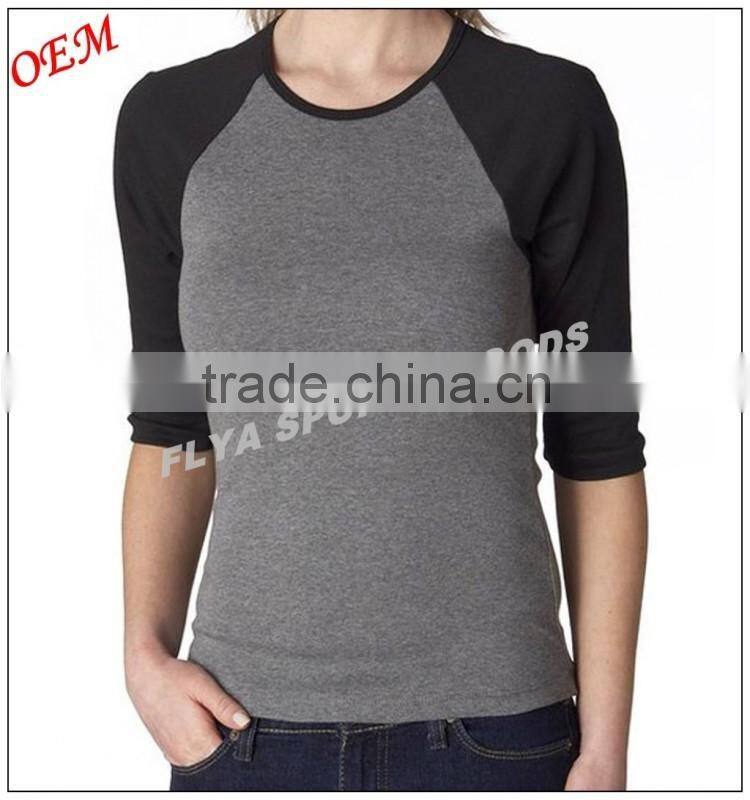 Professional high quality women blank 3/4 Sleeve t shirt manufacturers