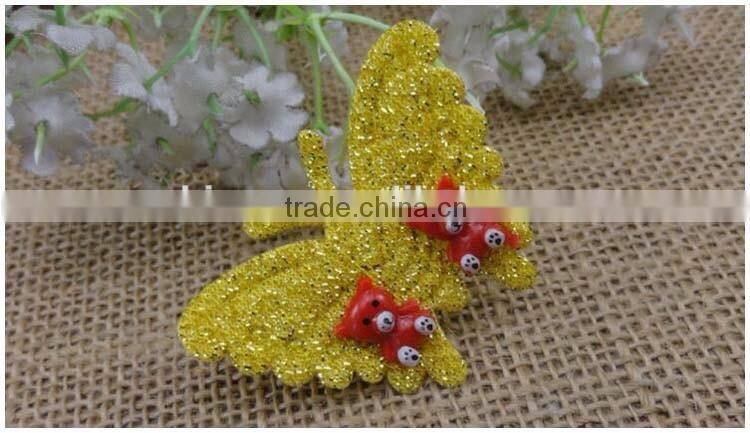 China factory cheap 5*4cm sew on DIY kids clothes accessory yellow Gold metal thread embroidery butterfly