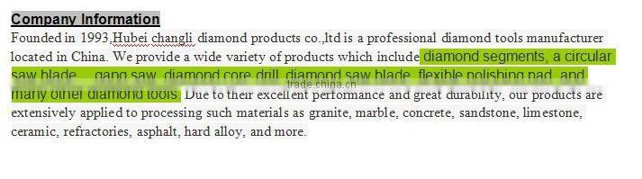 1600mm marble for Diamond segment for circular saw blade