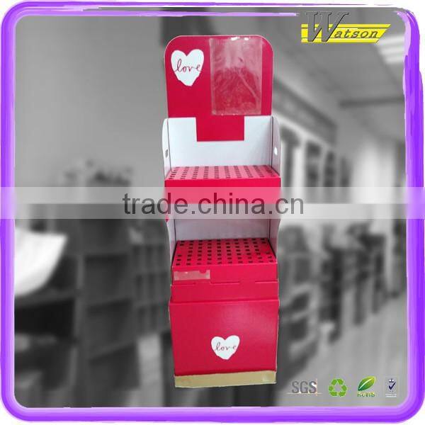 Supermarket retail cardboard chocolate wall display shelves with plastic bag