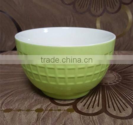 embossed outside pink inside white ceramic salad bowl for wholesale