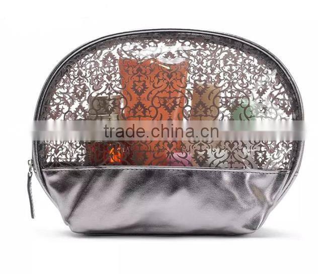 Personalized High quality Newest half moon lace printing transparent PVC makeup bag