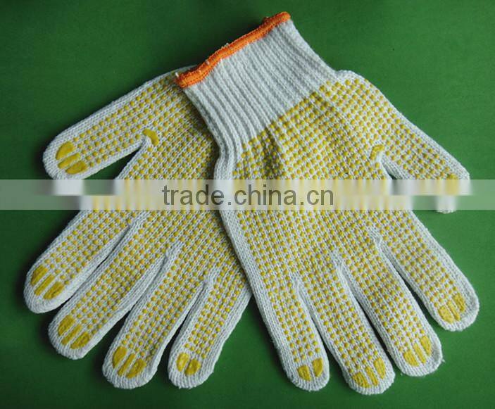 10 gauge yellow PVC dotted cotton safety working hand gloves/working glove/safety glove
