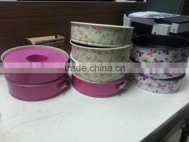 Dia.28*H7cm Carbon Steel Non-stick Round Springform Baking Pans 2pcs set with Decals and Flowers