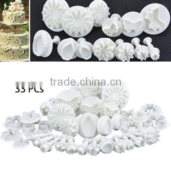 33 PCs Fondant Heart Shaped Cake Cutter Ejector Stamp Modeling border decoration fondant marzipan Plunger Cutter